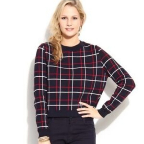 MNG by Mango Plaid Windowpane Pullover Sweater Women's Size M - Picture 1 of 7